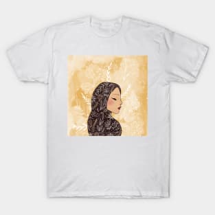 Floral hijabi girl and yellow clouds T-Shirt